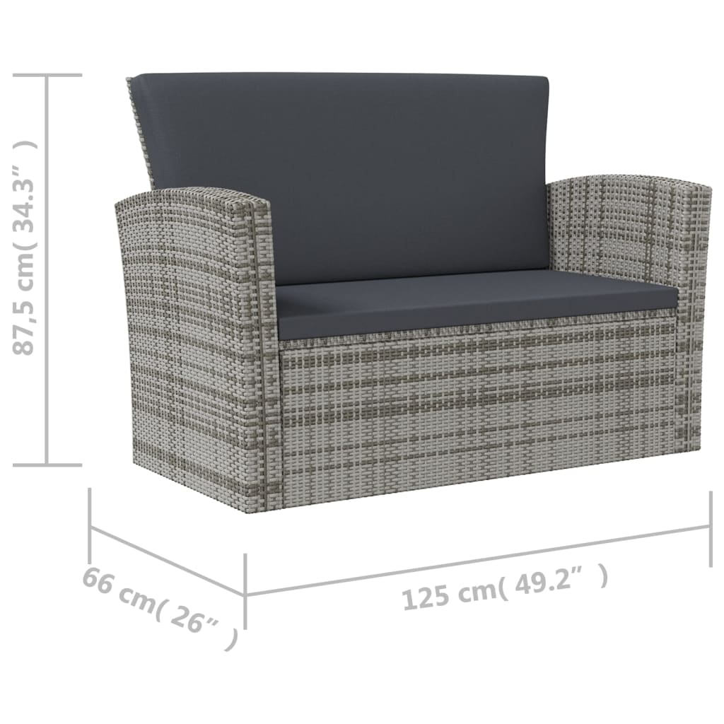 16 pcs conjunto lounge de jardim c/ almofadões vime PE cinzento - Image 9
