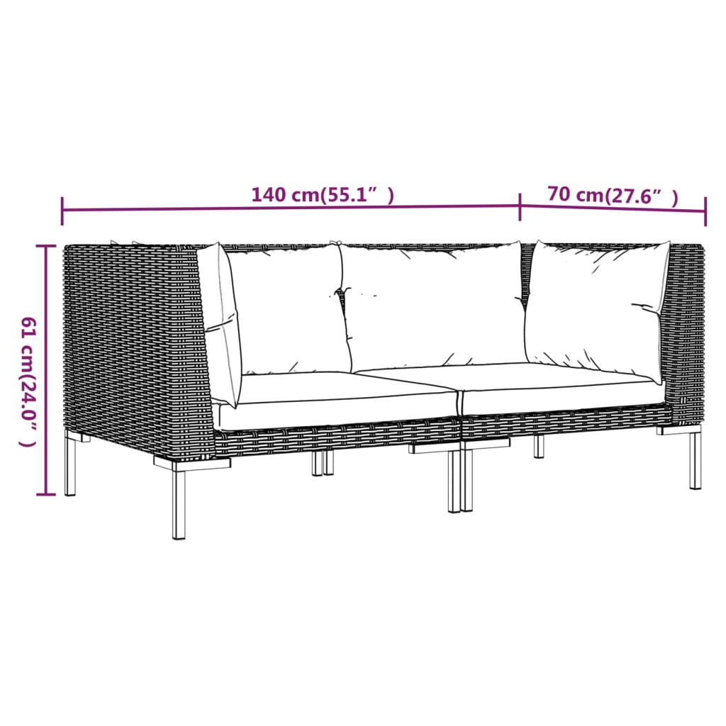 Sofás de jardim com almofadões semicircular 2 pcs vime PE - Image 9