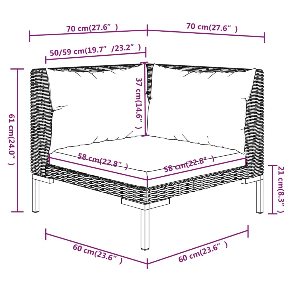 Sofás de jardim com almofadões semicircular 2 pcs vime PE - Image 10