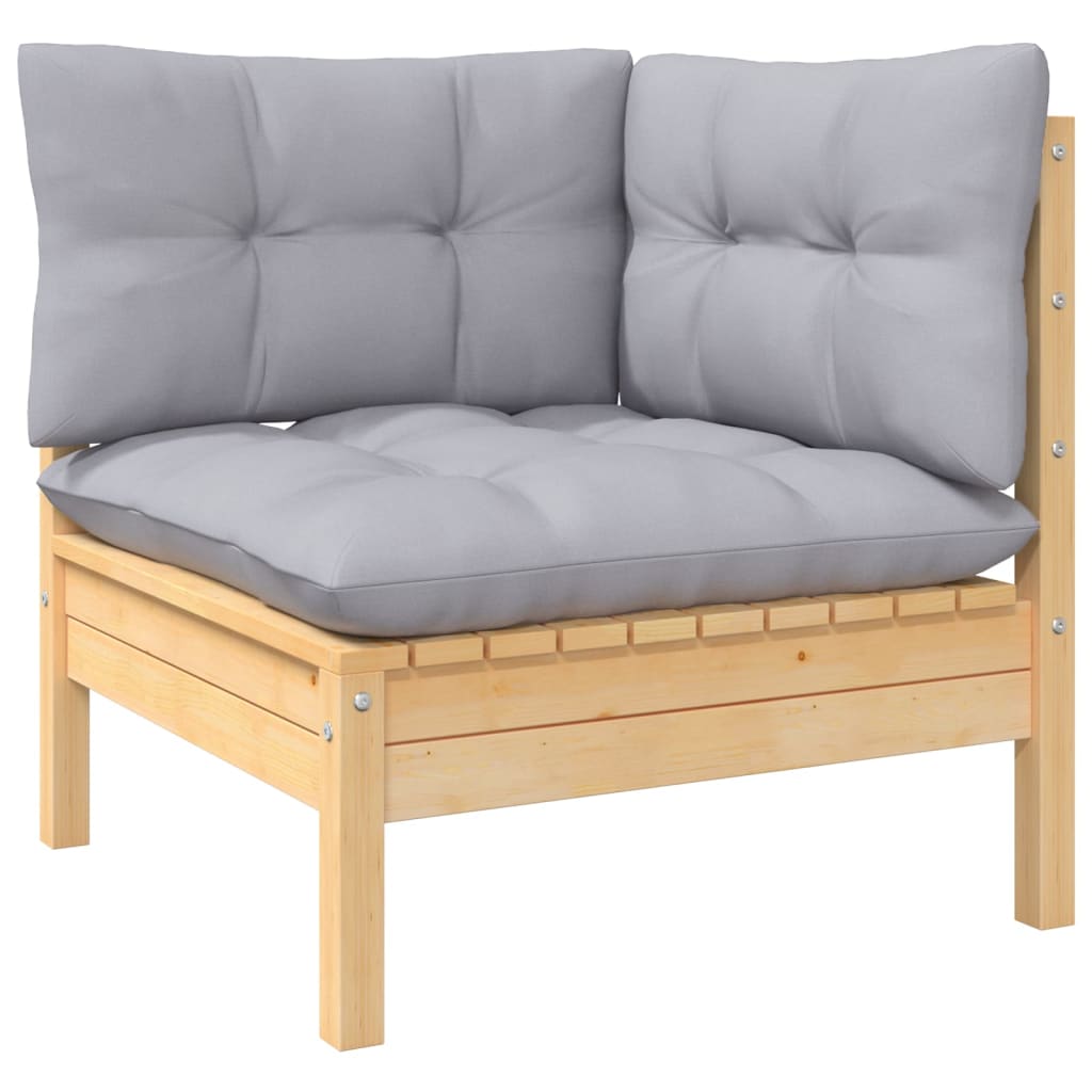 3 pcs conjunto lounge de jardim c/ almofadões cinzentos pinho - Image 3