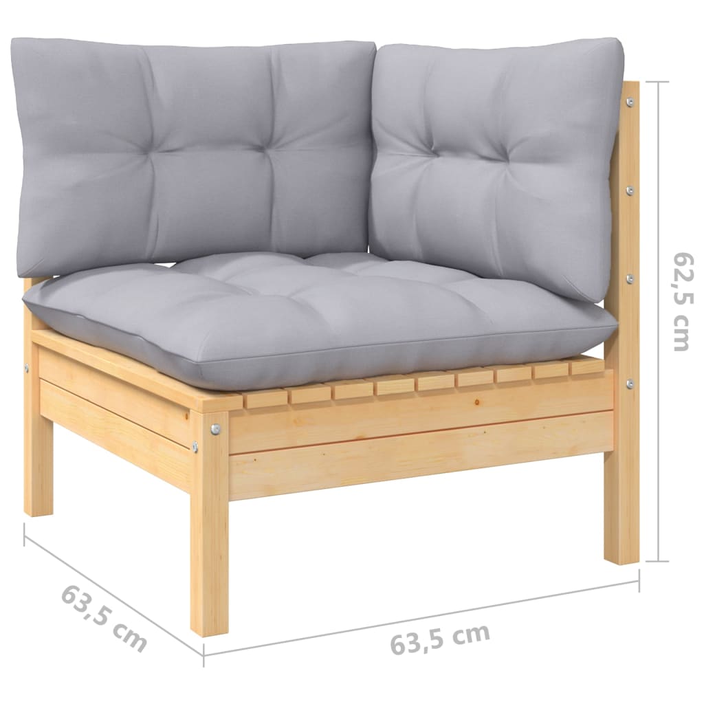 3 pcs conjunto lounge de jardim c/ almofadões cinzentos pinho - Image 6