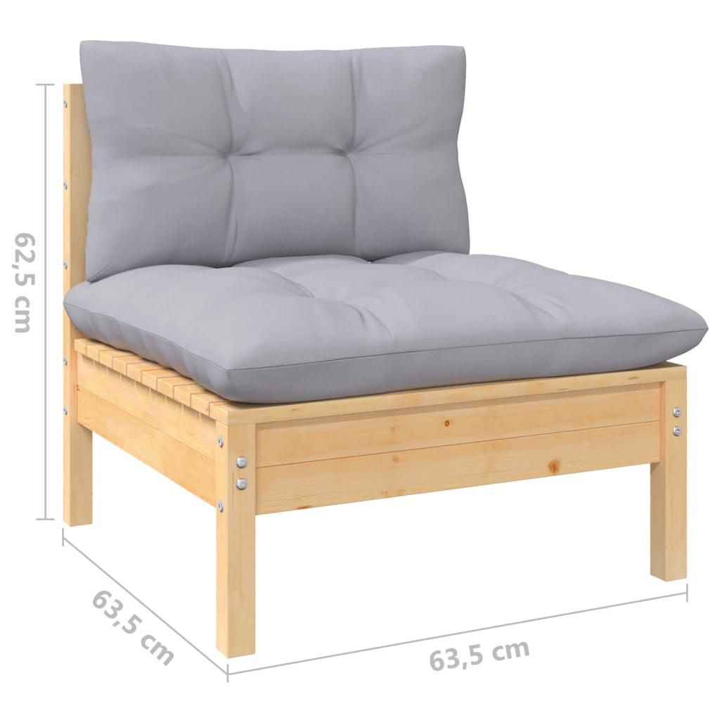 8 pcs conj. lounge jardim c/ almofadões cinzentos pinho maciço - Image 8