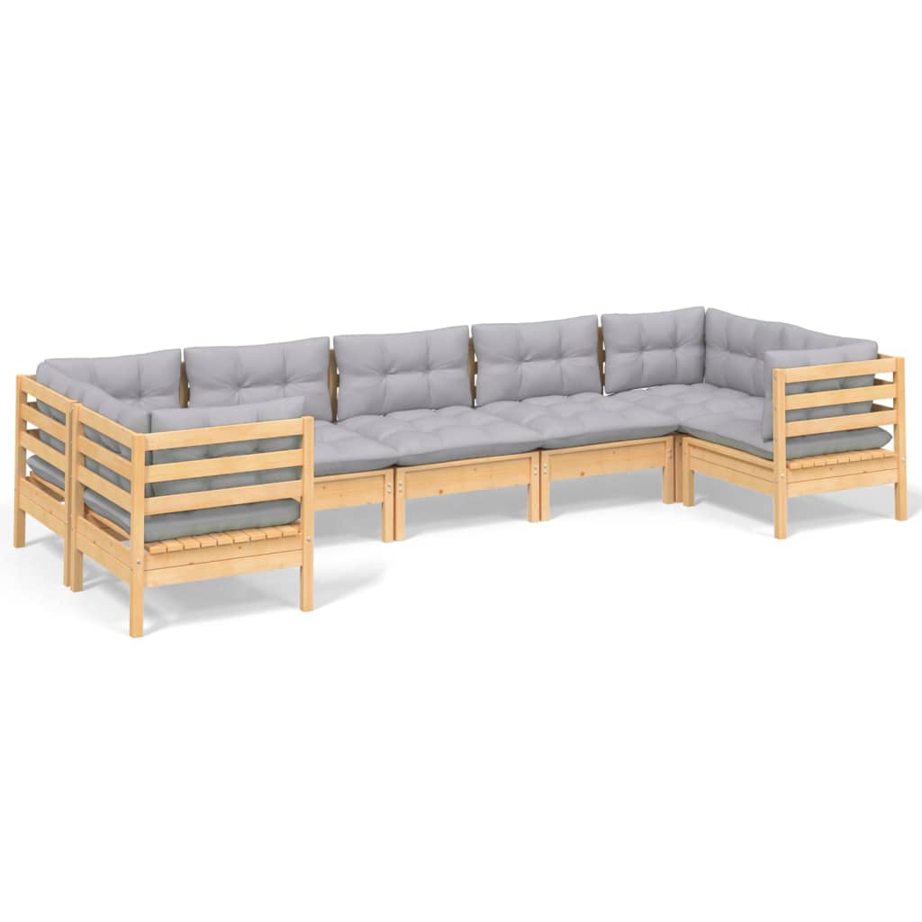 7 pcs conjunto lounge de jardim c/ almofadões cinzentos pinho - Image 2