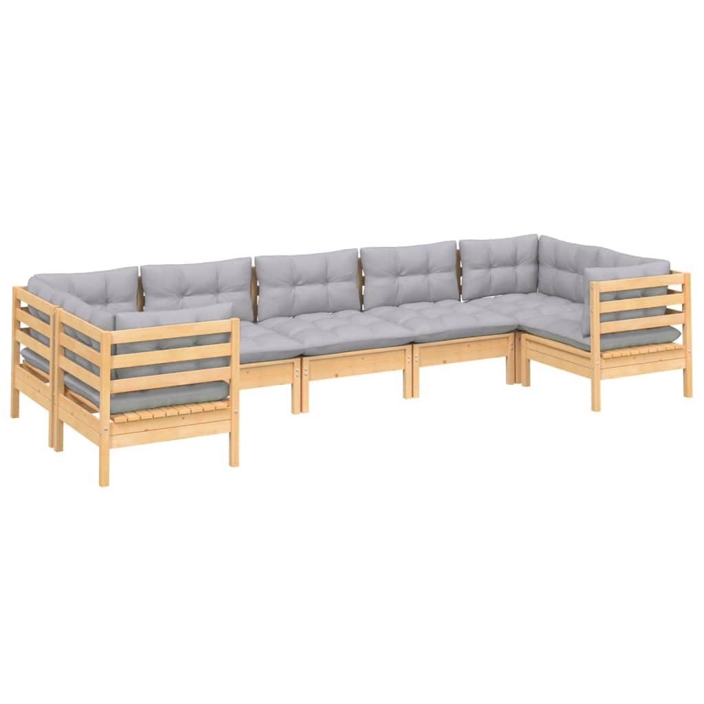 7 pcs conjunto lounge de jardim c/ almofadões cinzentos pinho - Image 3