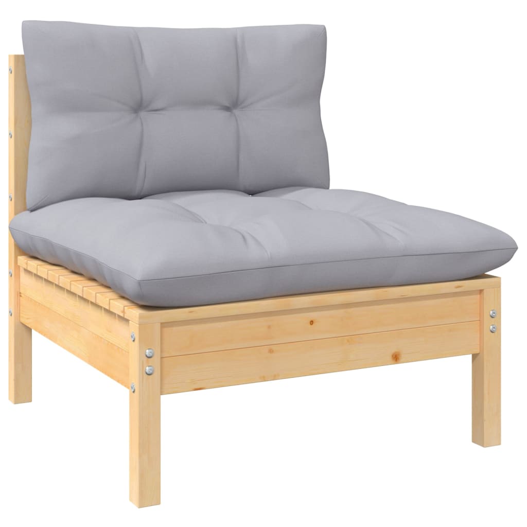 7 pcs conjunto lounge de jardim c/ almofadões cinzentos pinho - Image 5