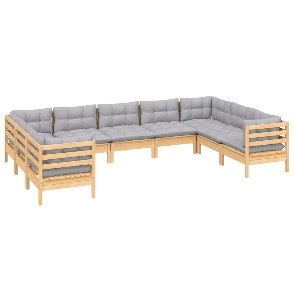 9 pcs conjunto lounge de jardim c/ almofadões cinzentos pinho - Image 3