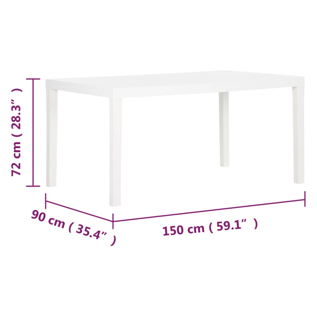 Mesa de jardim 150x90x72 cm PP branco - Image 8