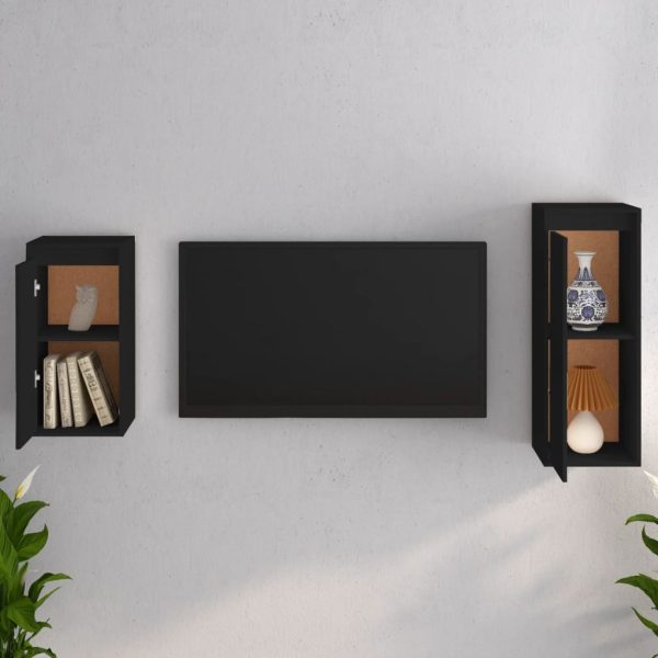 Móveis de TV 2 pcs madeira de pinho maciça preto - Image 2