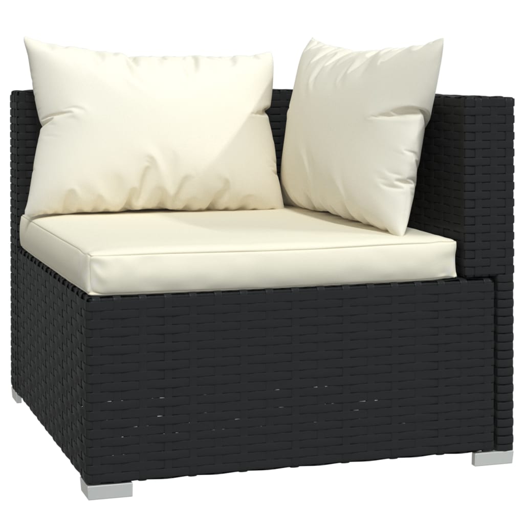9 pcs conjunto lounge de jardim c/ almofadões vime PE preto - Image 2