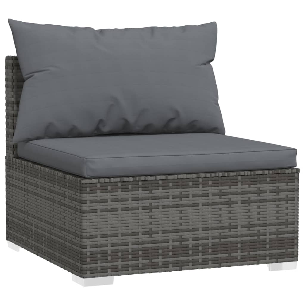 8 pcs conjunto lounge de jardim c/ almofadões vime PE cinzento - Image 2