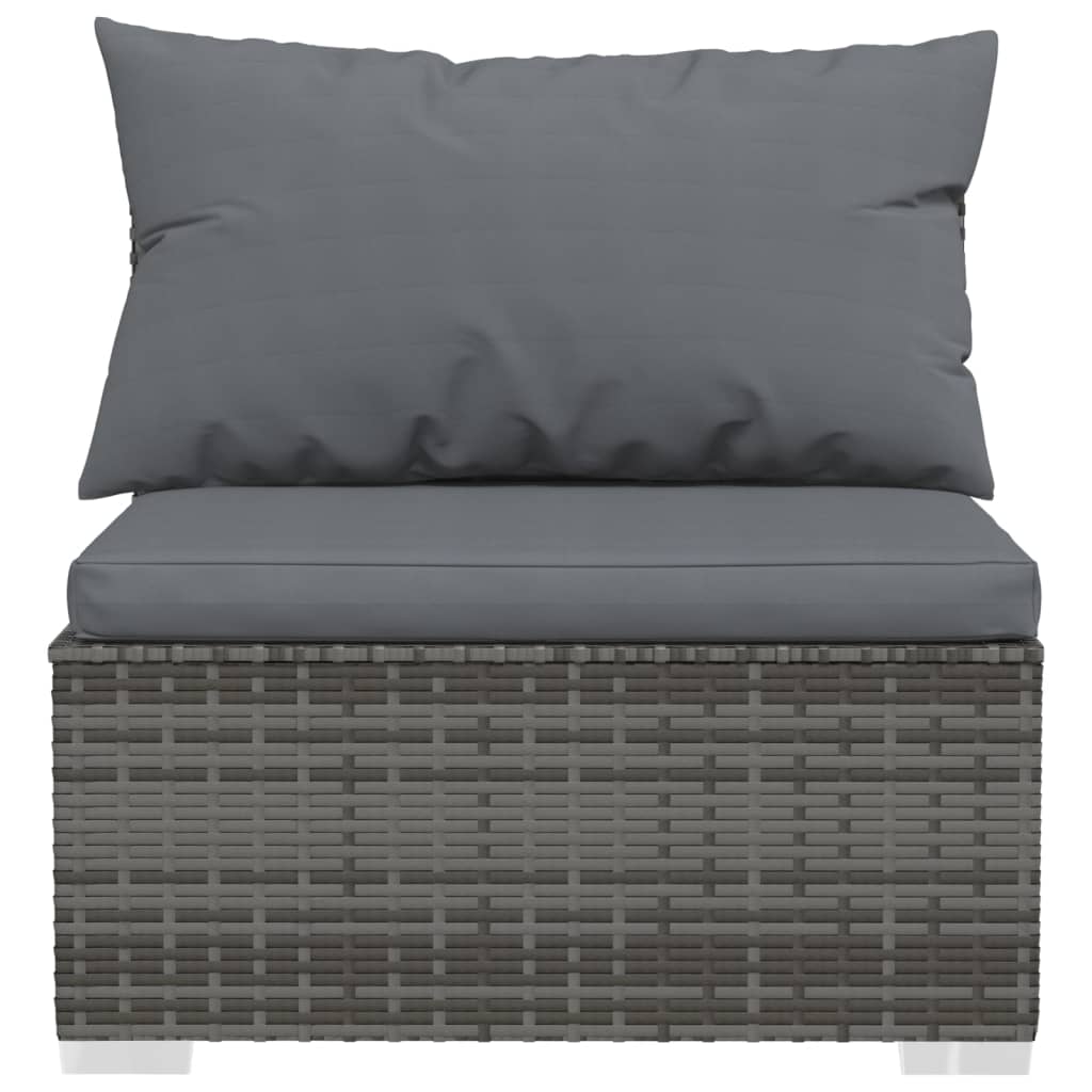 8 pcs conjunto lounge de jardim c/ almofadões vime PE cinzento - Image 3