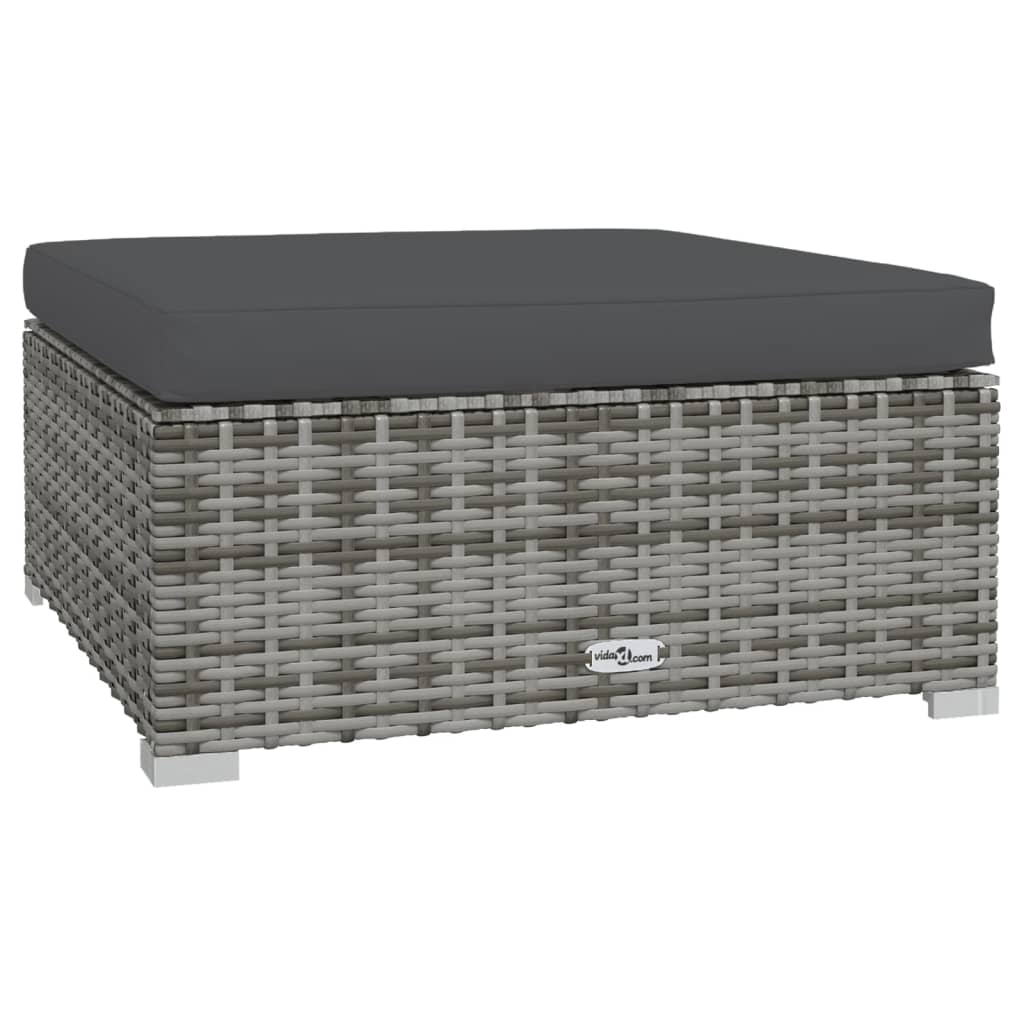 8 pcs conjunto lounge de jardim c/ almofadões vime PE cinzento - Image 6