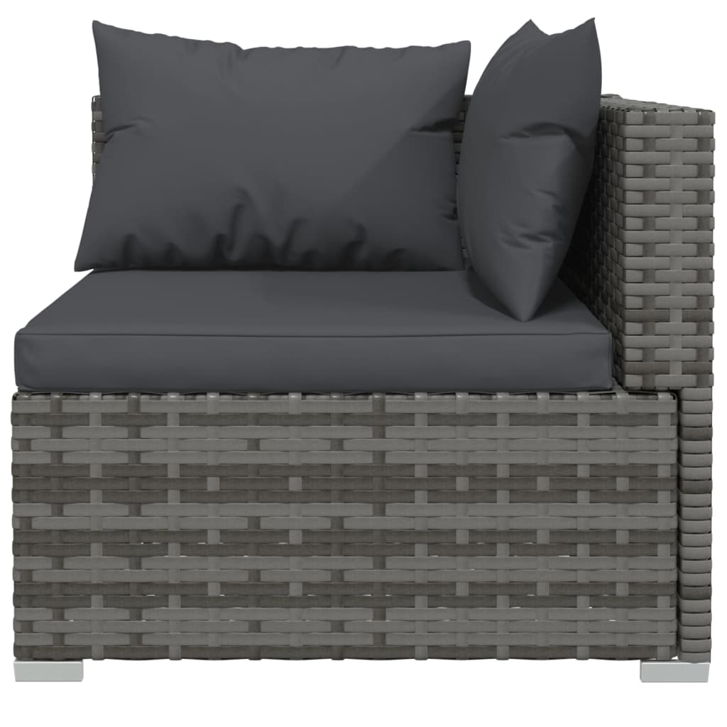 8 pcs conjunto lounge de jardim c/ almofadões vime PE cinzento - Image 3