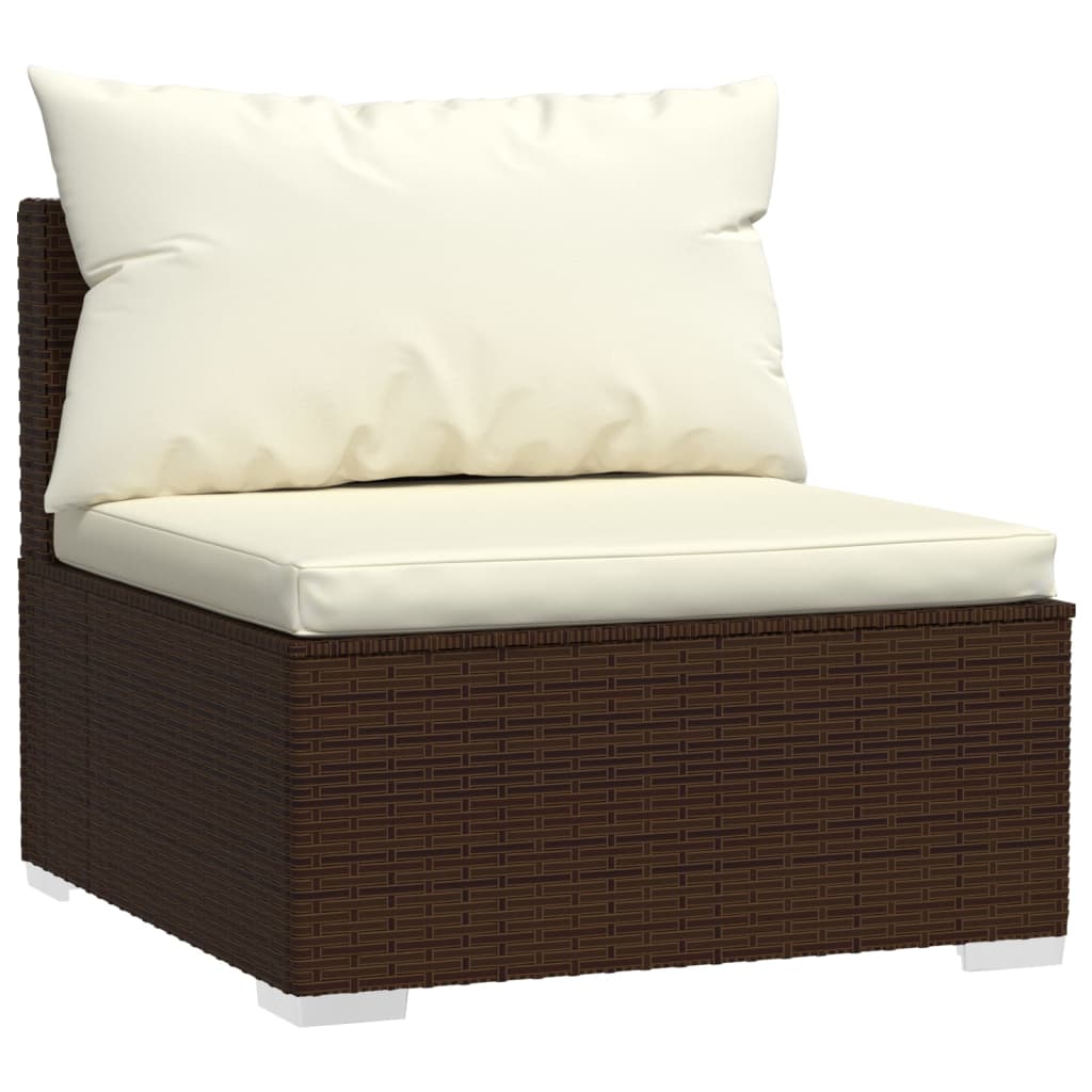 9 pcs conjunto lounge jardim c/ almofadões vime PE castanho - Image 3