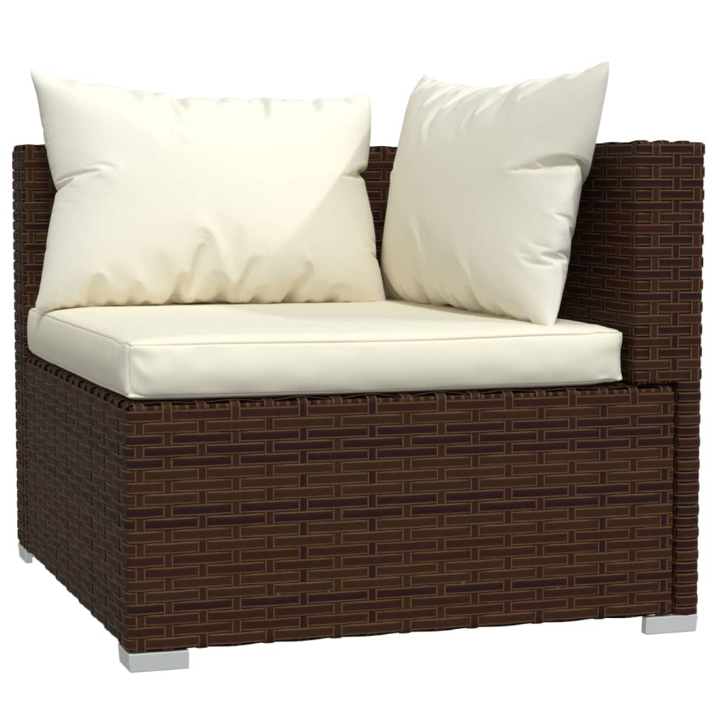 9 pcs conjunto lounge jardim c/ almofadões vime PE castanho - Image 5