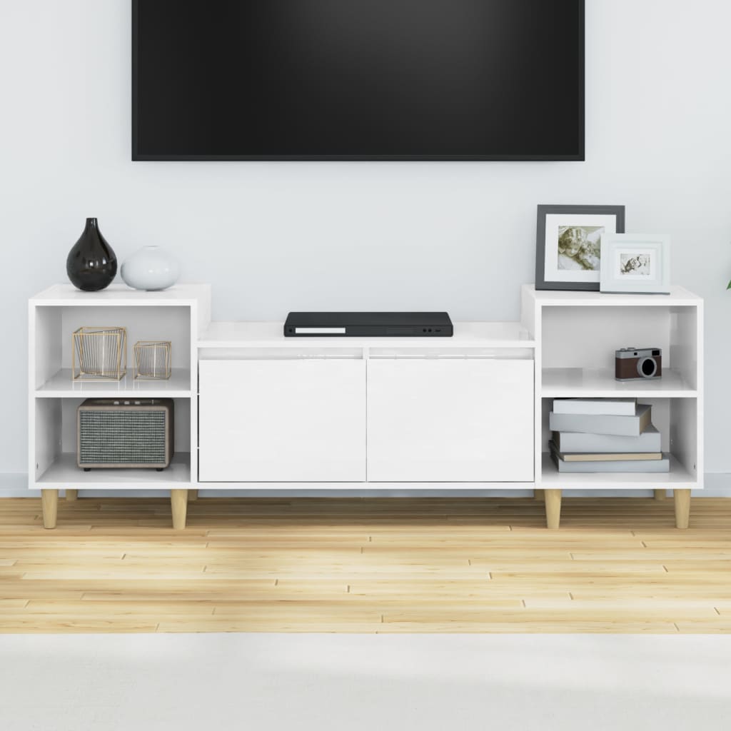 Móvel de TV 160x35x55 cm derivados de madeira branco brilhante - Image 2