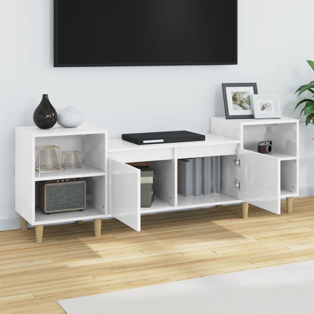 Móvel de TV 160x35x55 cm derivados de madeira branco brilhante - Image 3