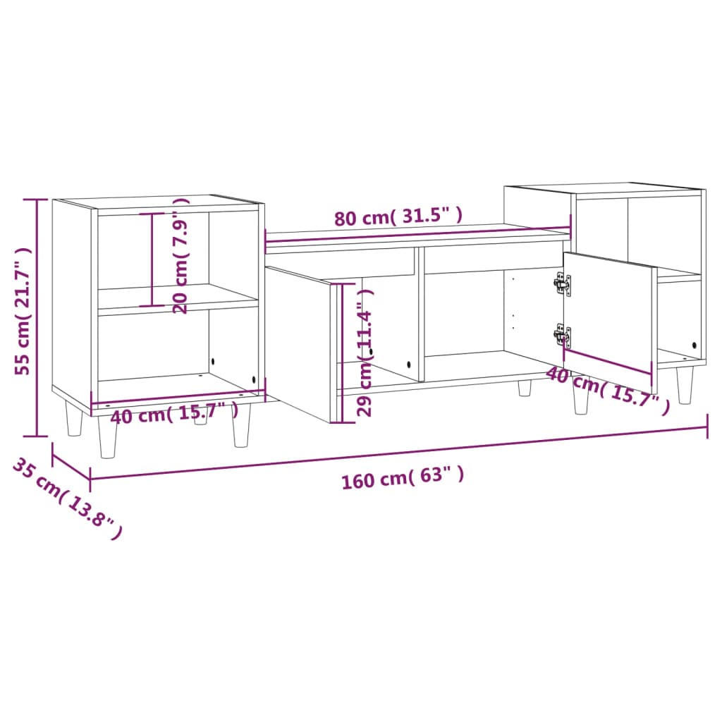 Móvel de TV 160x35x55 cm derivados de madeira branco brilhante - Image 9
