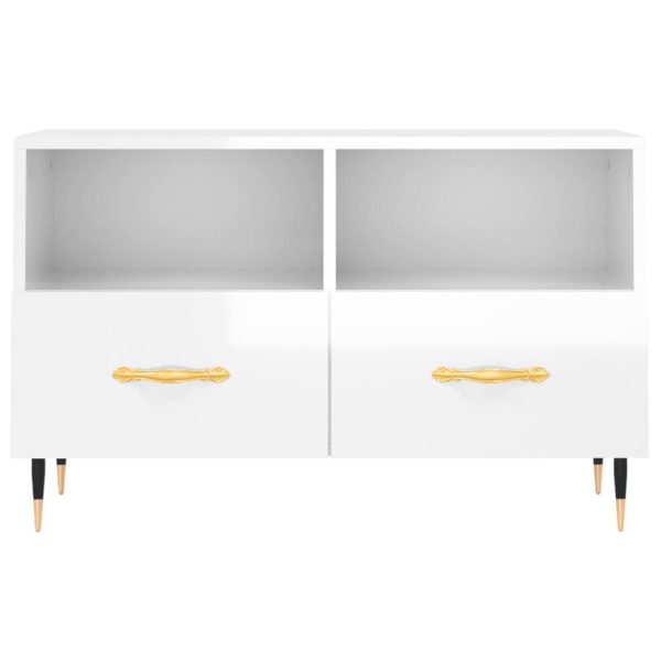Móvel de TV 80x36x50 cm derivados de madeira branco brilhante - Image 4
