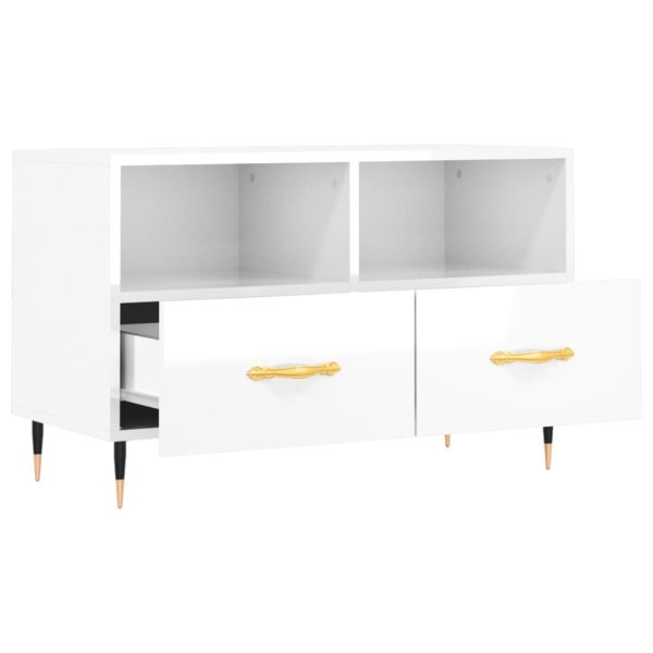 Móvel de TV 80x36x50 cm derivados de madeira branco brilhante - Image 5