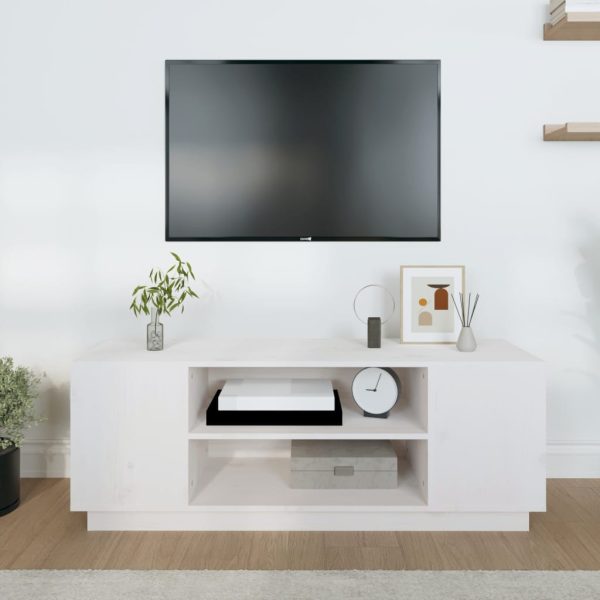 Móvel de TV 110x35x40,5 cm madeira de pinho maciça branco - Image 2