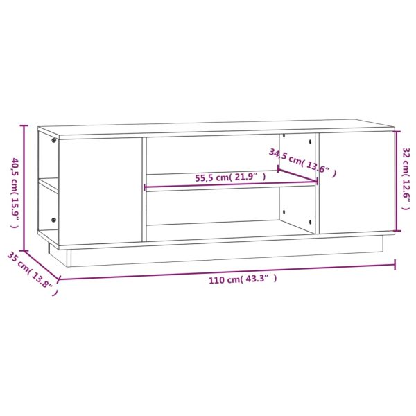 Móvel de TV 110x35x40,5 cm madeira de pinho maciça branco - Image 7
