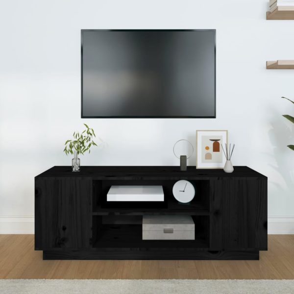 Móvel de TV 110x35x40,5 cm madeira de pinho maciça preto - Image 2