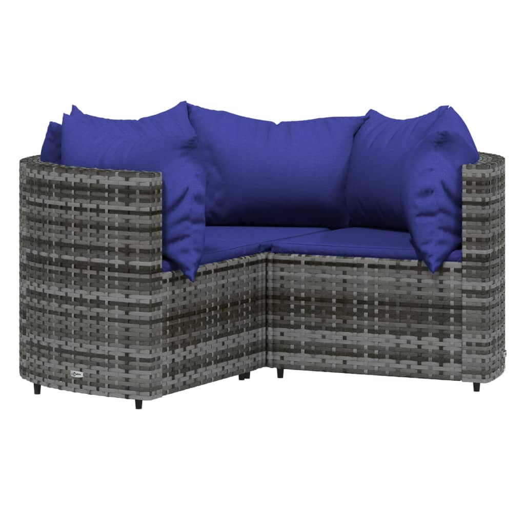 4 pcs conjunto lounge de jardim c/ almofadões vime PE cinzento - Image 2
