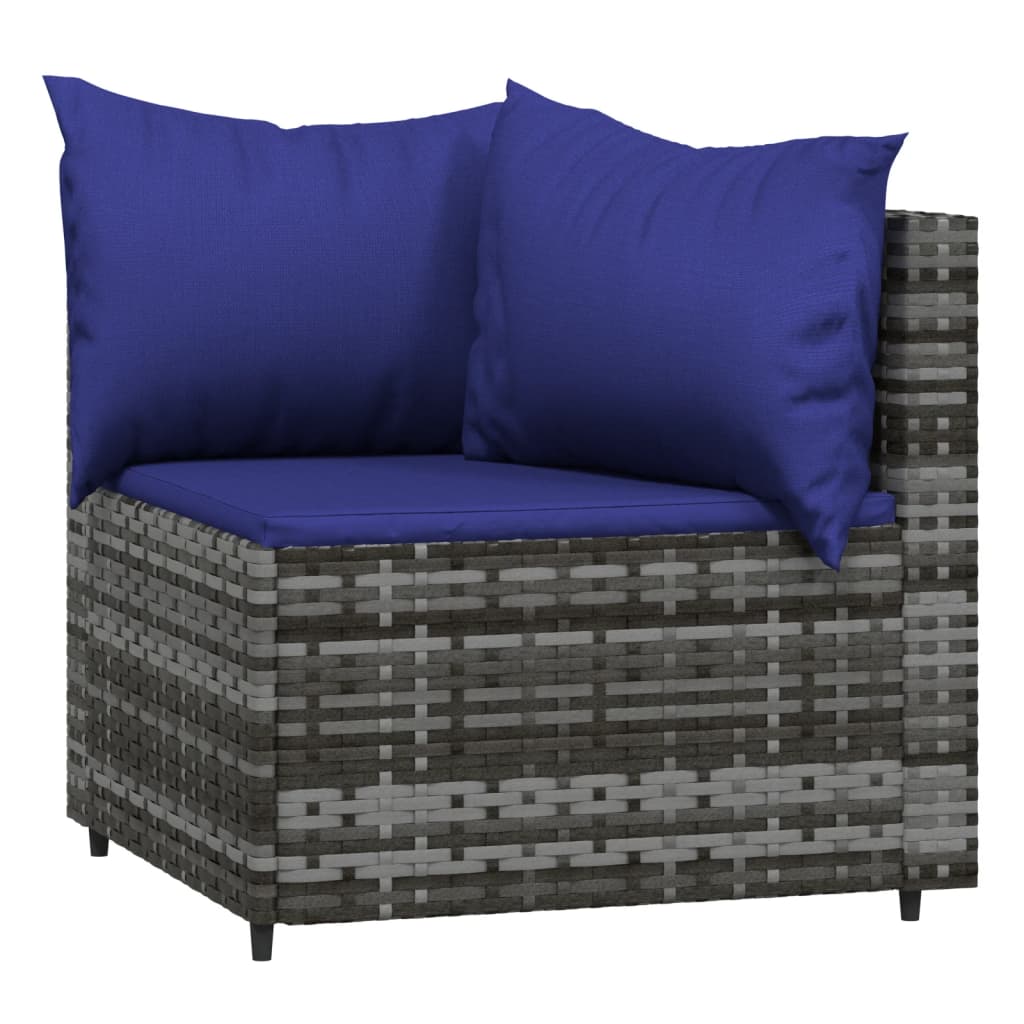 4 pcs conjunto lounge de jardim c/ almofadões vime PE cinzento - Image 3