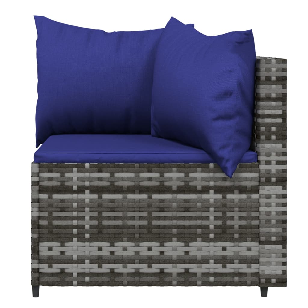 4 pcs conjunto lounge de jardim c/ almofadões vime PE cinzento - Image 4