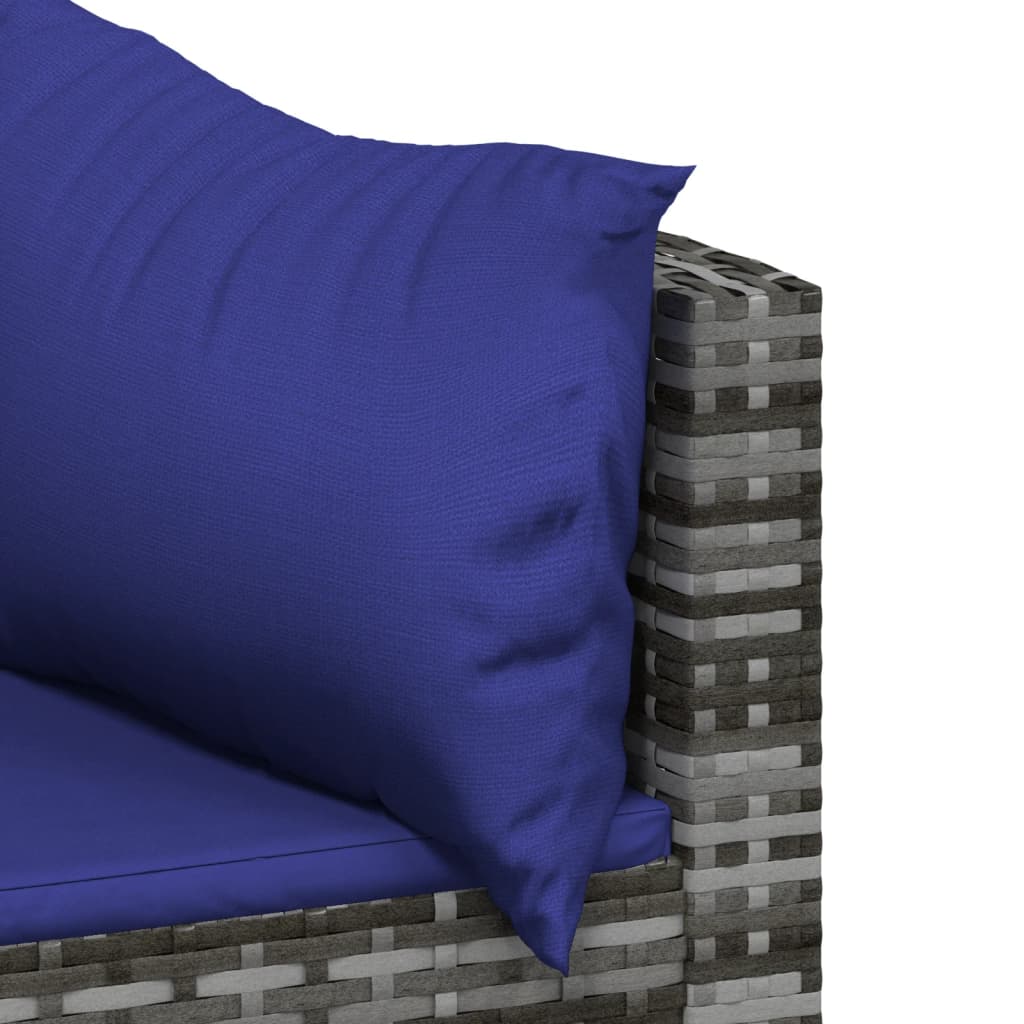 4 pcs conjunto lounge de jardim c/ almofadões vime PE cinzento - Image 5