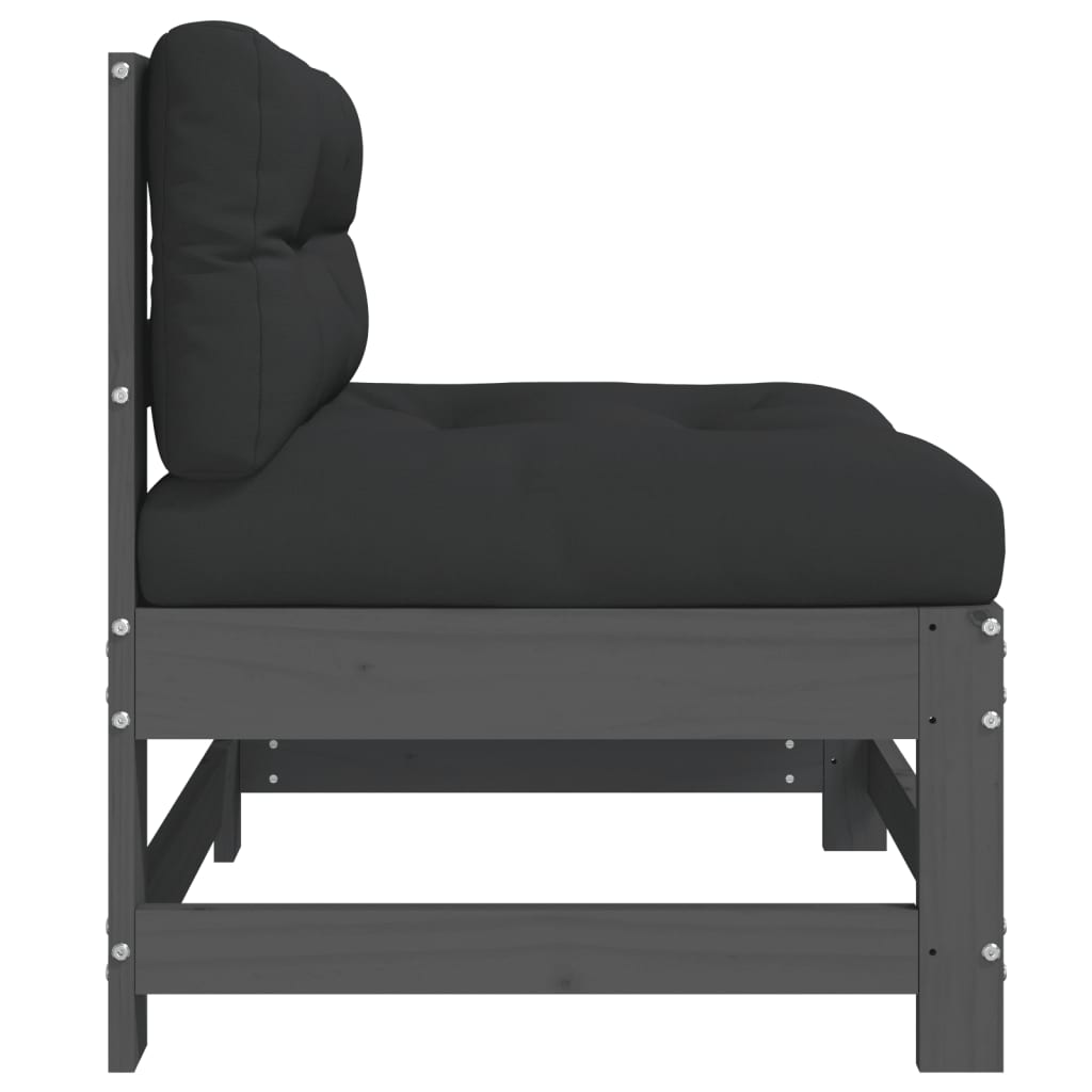 Sofá de centro com almofadões madeira de pinho maciça cinza - Image 4