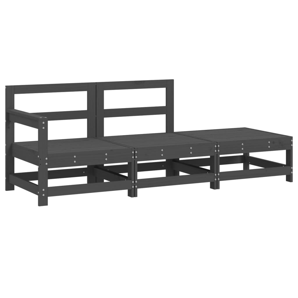 3 pcs conjunto lounge de jardim madeira de pinho maciça cinza - Image 2