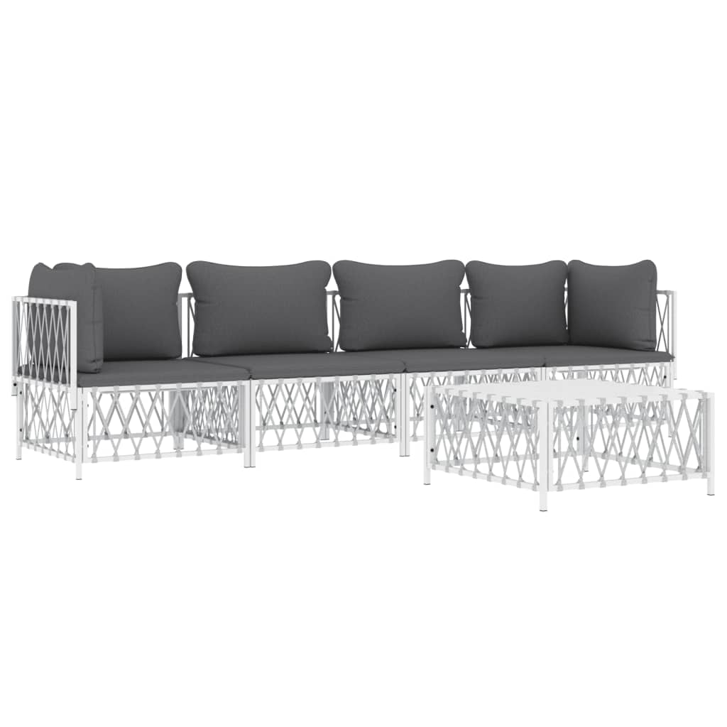 5 pcs conjunto lounge de jardim com almofadões aço branco - Image 2