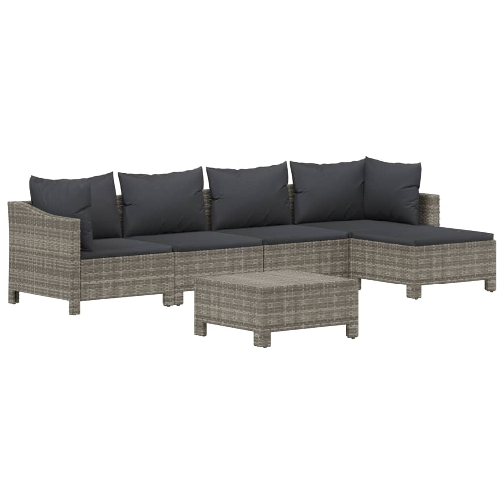 6 pcs conjunto lounge de jardim c/ almofadões vime PE cinzento - Image 2