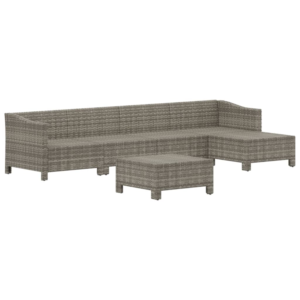 6 pcs conjunto lounge de jardim c/ almofadões vime PE cinzento - Image 3