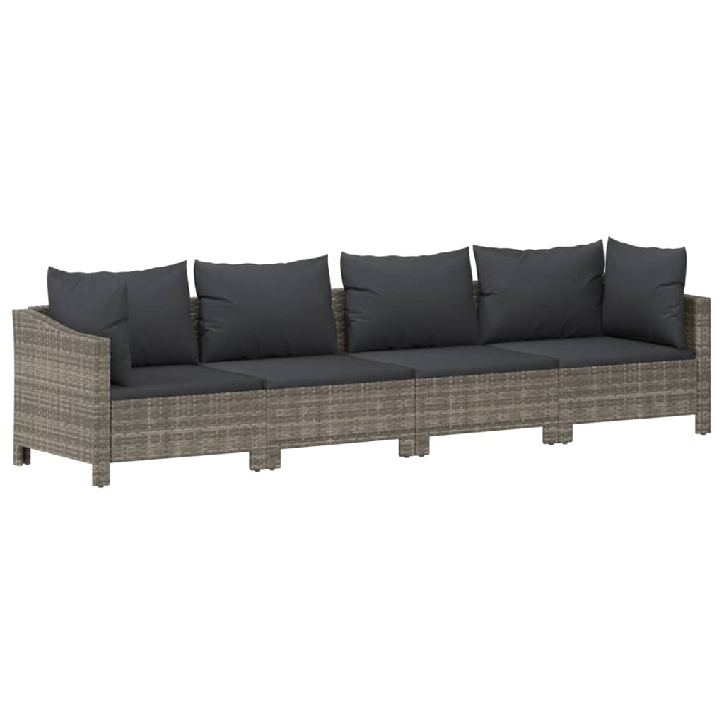 6 pcs conjunto lounge de jardim c/ almofadões vime PE cinzento - Image 4