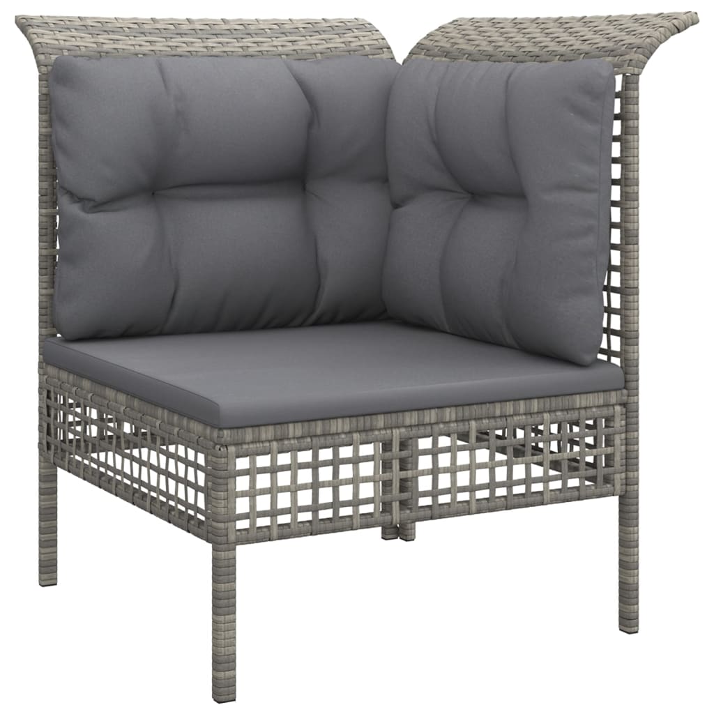 5 pcs conjunto lounge de jardim c/ almofadões vime PE cinzento - Image 3