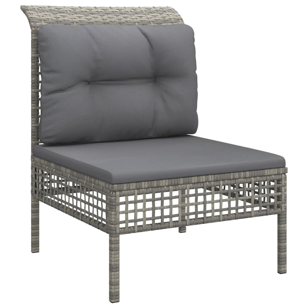 5 pcs conjunto lounge de jardim c/ almofadões vime PE cinzento - Image 4
