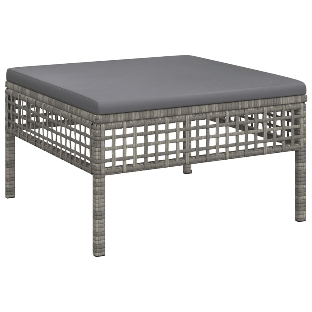 5 pcs conjunto lounge de jardim c/ almofadões vime PE cinzento - Image 5