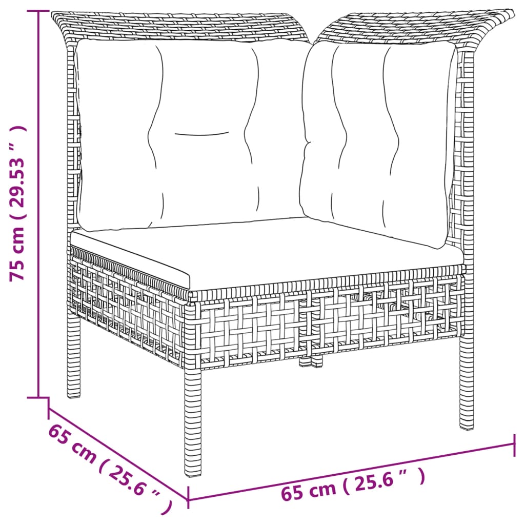 5 pcs conjunto lounge de jardim c/ almofadões vime PE cinzento - Image 7