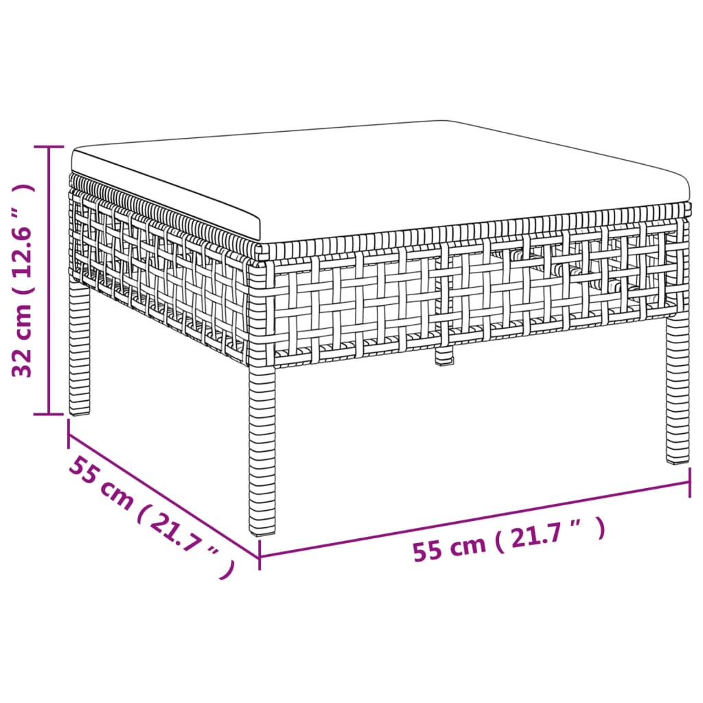 5 pcs conjunto lounge de jardim c/ almofadões vime PE cinzento - Image 9