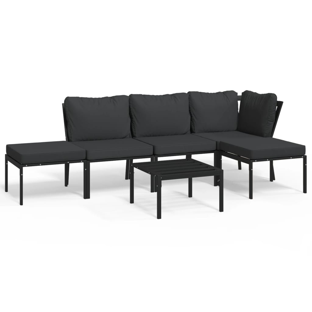 6 pcs conjunto lounge de jardim aço c/ almofadões cinzentos - Image 2