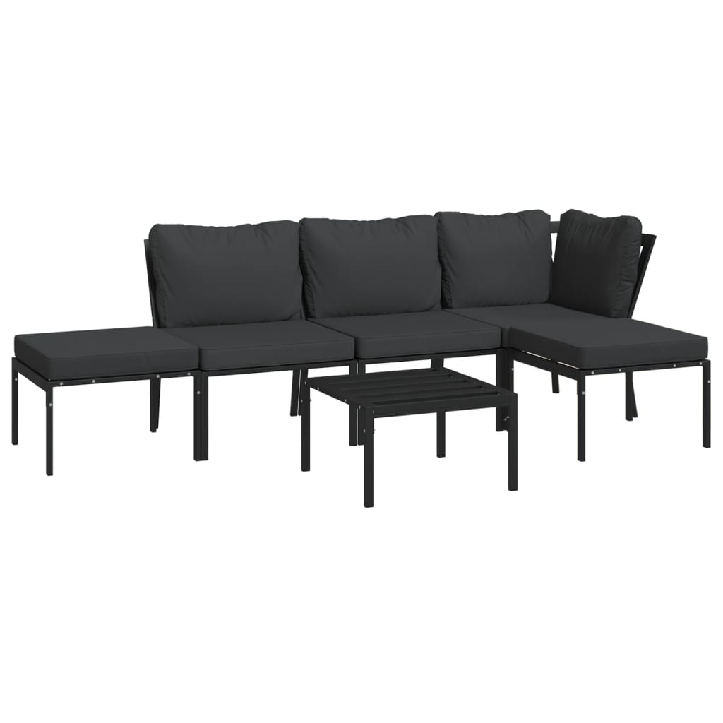 6 pcs conjunto lounge de jardim aço c/ almofadões cinzentos - Image 3
