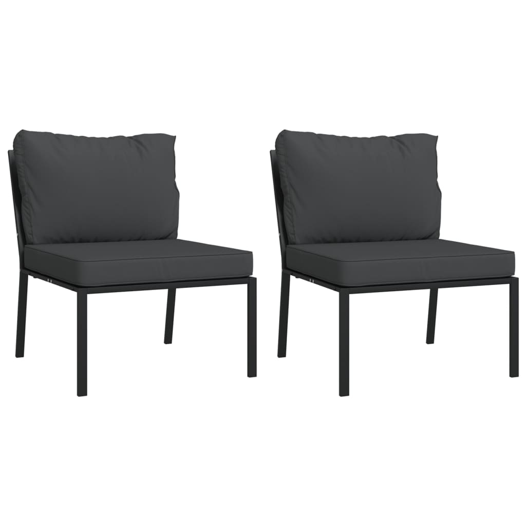 6 pcs conjunto lounge de jardim aço c/ almofadões cinzentos - Image 4