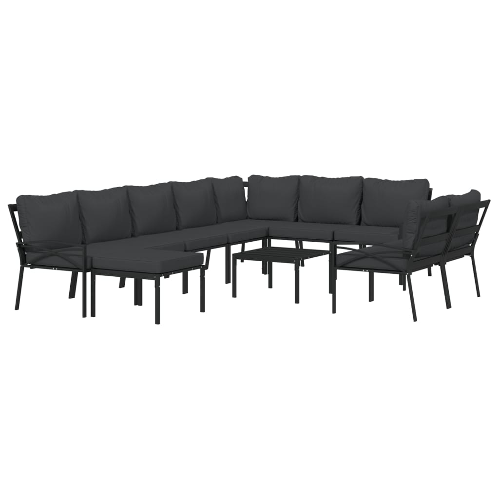 11 pcs conjunto lounge de jardim aço c/ almofadões cinzentos - Image 2