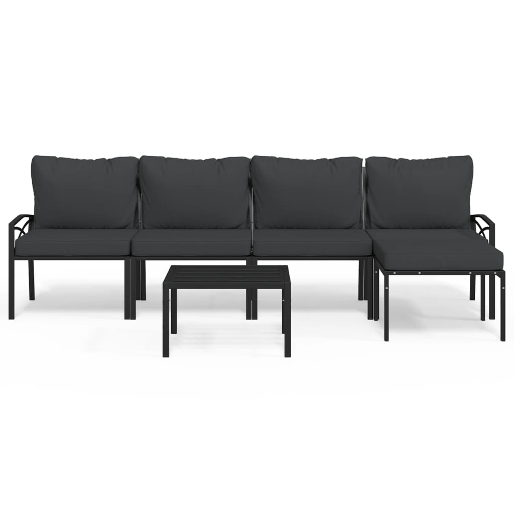 6 pcs conjunto lounge de jardim aço c/ almofadões cinzentos - Image 2