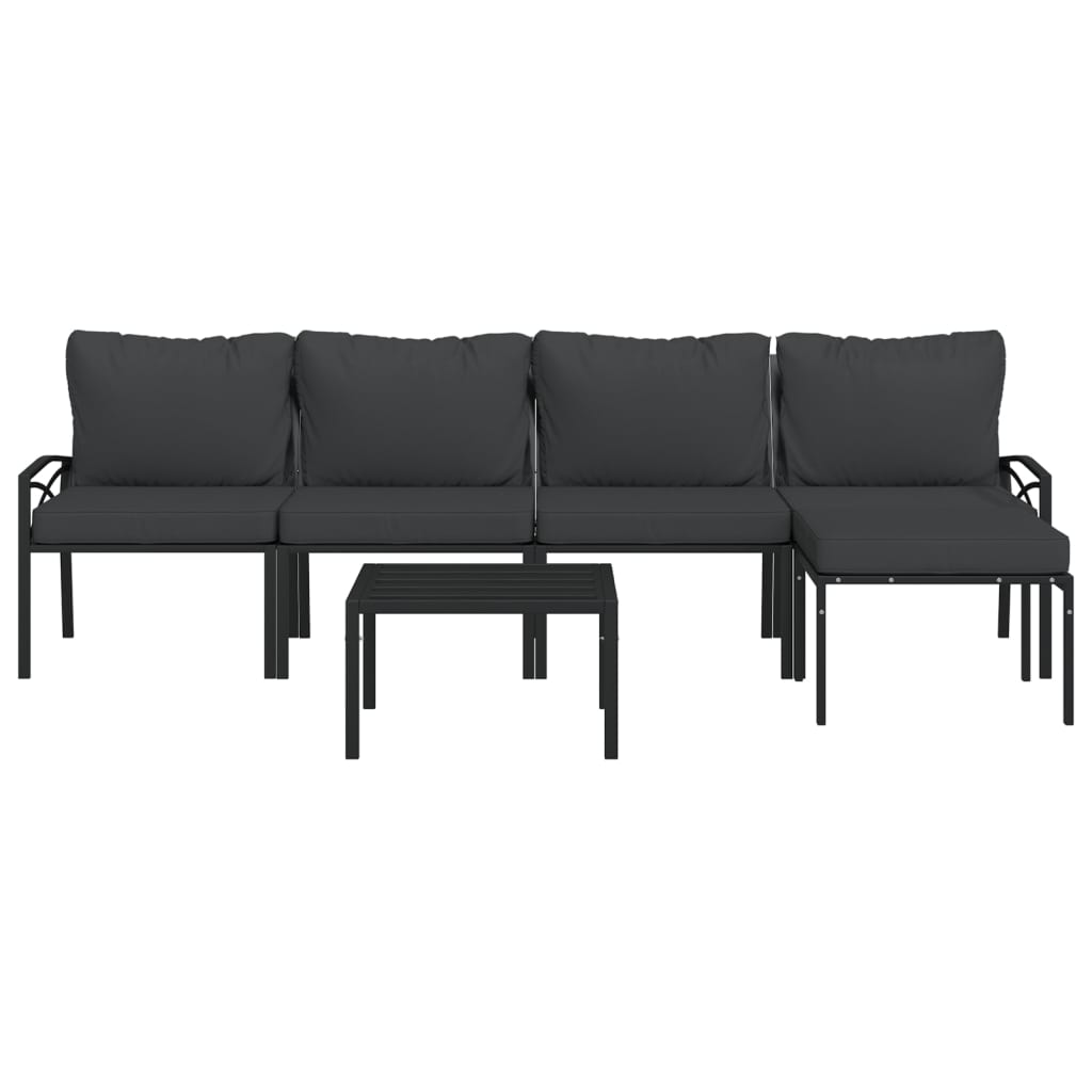 6 pcs conjunto lounge de jardim aço c/ almofadões cinzentos - Image 3