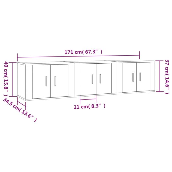 Móveis de TV de parede 3 pcs 57x34,5x40 cm branco - Image 7