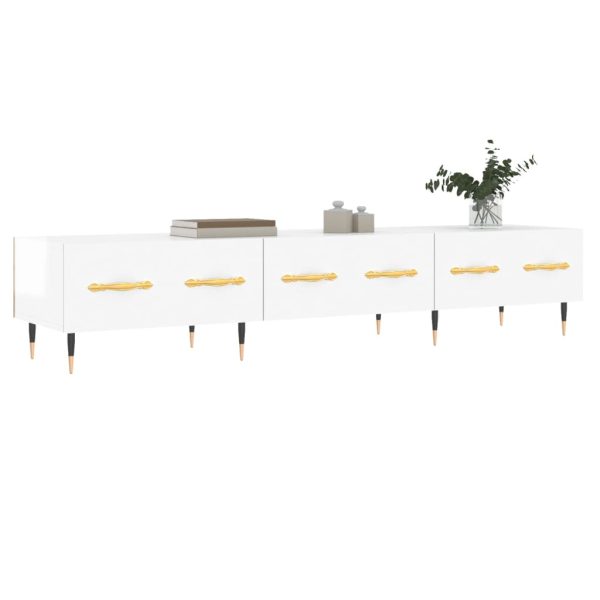 Móvel de TV 150x36x30 cm derivados de madeira branco brilhante - Image 2